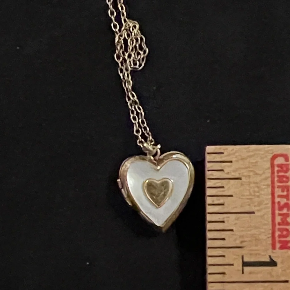 Antique 10k Gold fill over Sterling Silver heart locket necklace 14”